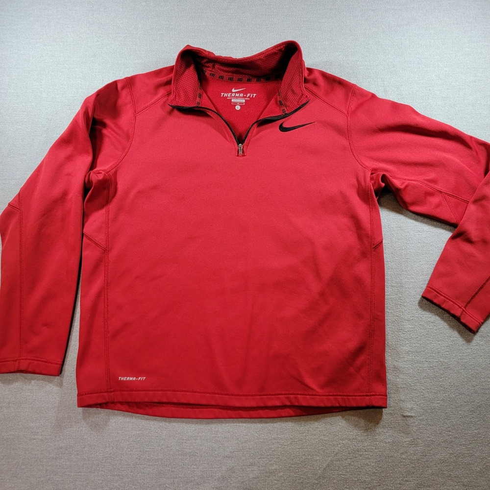 Nike Therma-FIT Quarter Zip Pullover Mens Large Red‎ Excellent Fleece Training